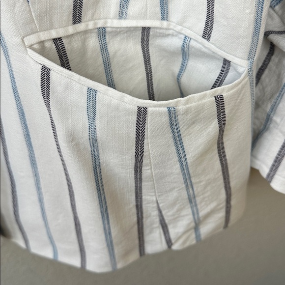 Talbots Women's Cinched Cuff Blazer White Black Stripe Cotton Size 16 - Picture 8 of 16